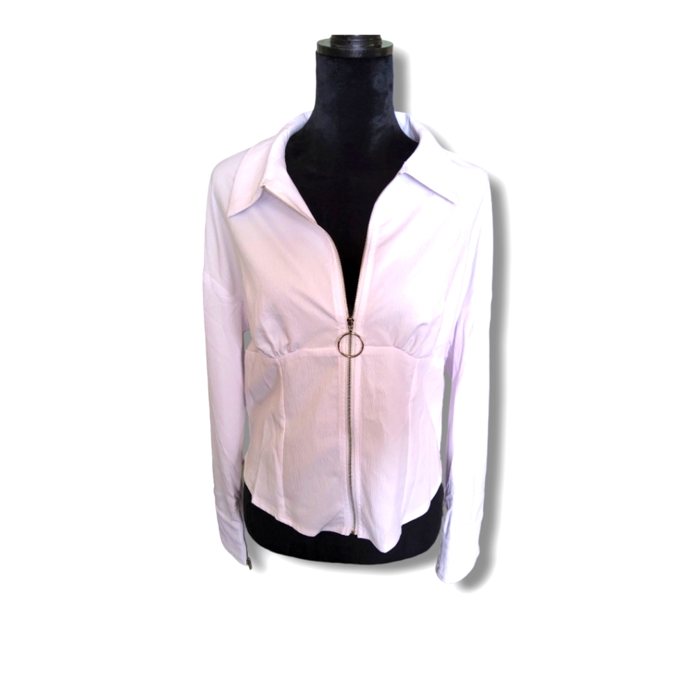 NWOT White Zip Front Blouse, 12/XL